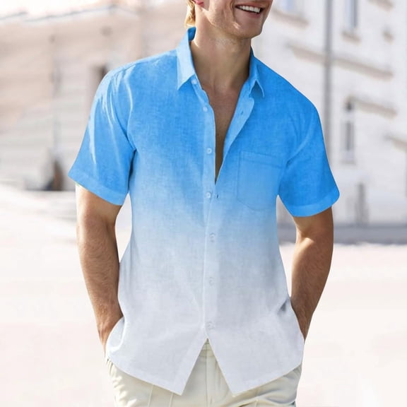 M-4X Plus Size Mens Big & Tall Shirts with Pocket Short Sleeve Button-Down Collared Tshirts Shirt Casual Gradient Printed Hawaiian Beach Tees Tops