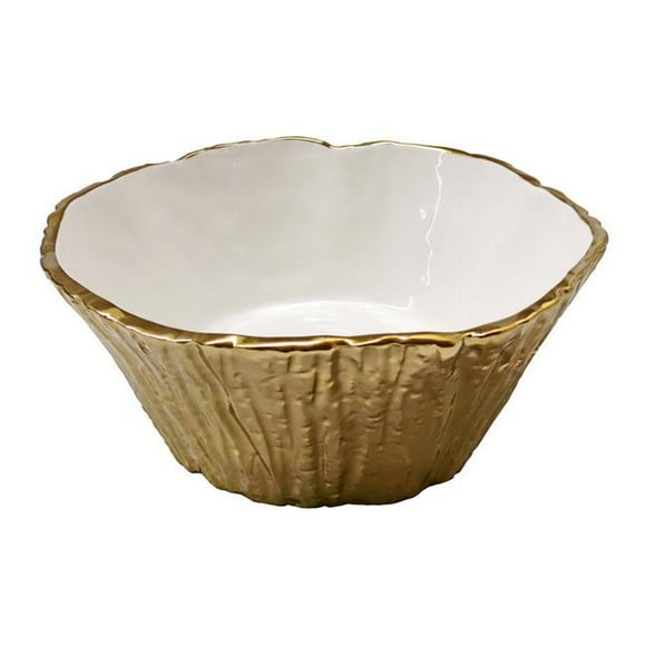 10.5 in. Botanic Porcelain Tree Bark Bowl, Gold