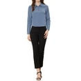 thumbnail image 2 of INSPIRE CHIC Women's Point Collar Half Placket Long Sleeve Office Blouse Shirts XS Dusty Blue, 2 of 6