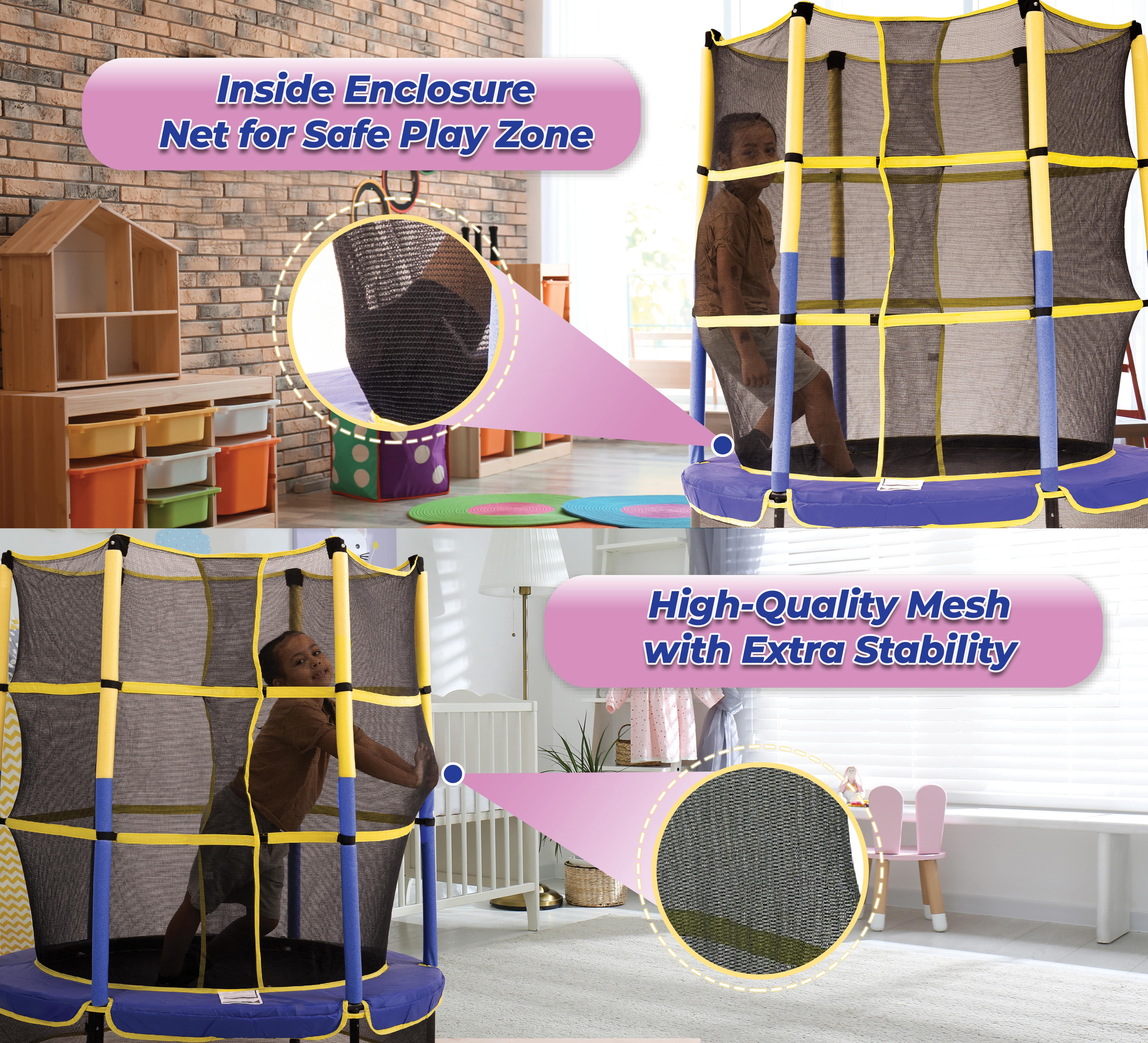 Machrus Upper Bounce 55-Inch Kids Trampoline with Safety Enclosure – Indoor/Outdoor Mini Trampoline for Toddlers & Children, Easy Assembly & Durable Design