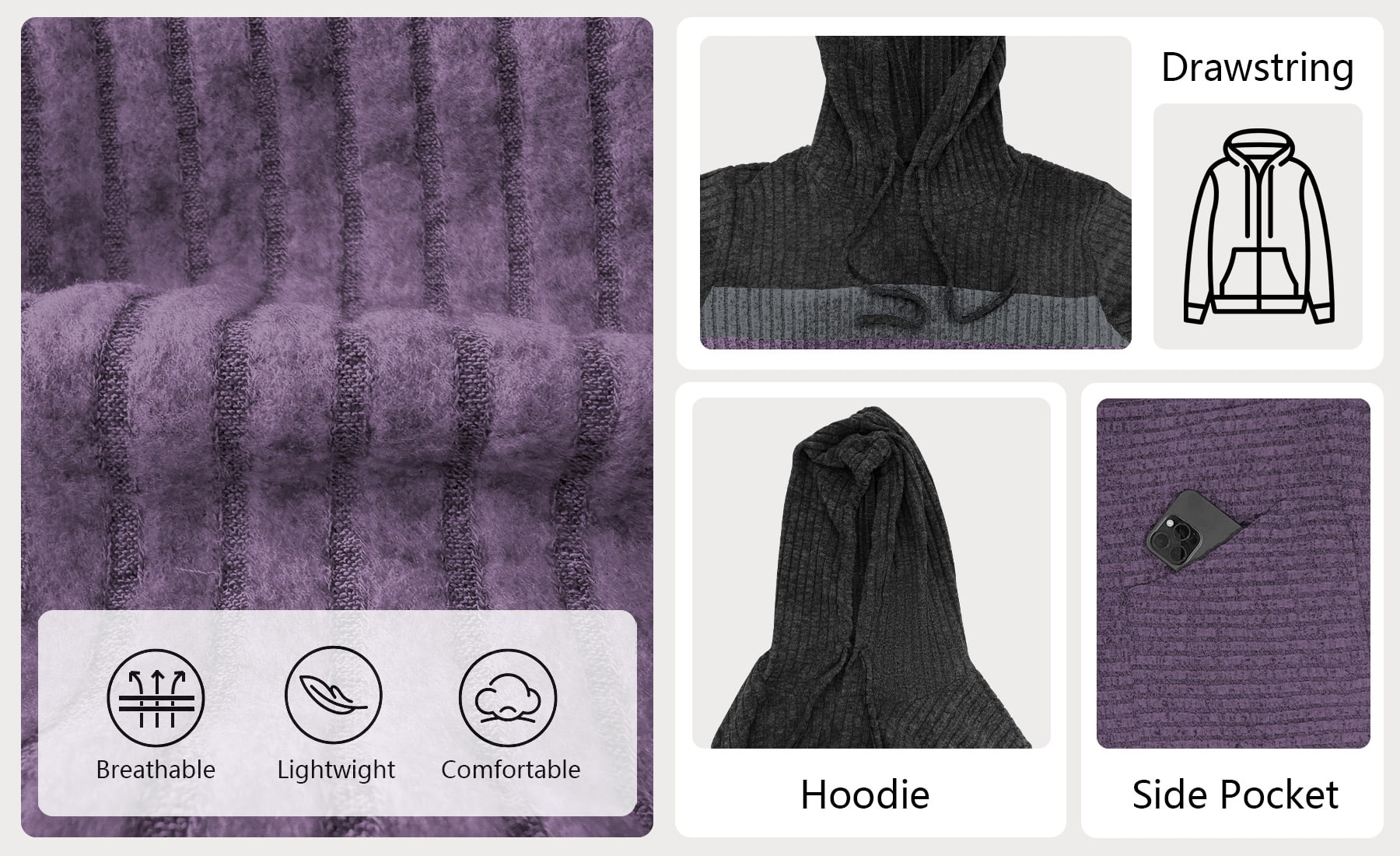 TEMOFON Hoodies for Women Long Sleeve Pullover Sweatshirts Casual Fall Tunic Tops with Pocket Drawstring Hooded Sweaters Winter Clothes
