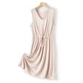 thumbnail image 2 of Swuxness Women's V Neck Sleeveless Pajama Dress, Women's Long Nightgowns, Womens Solid Color V Neck Loose Comfortable Breathable Mid Long Drawstring Nightgowns Beige, L, 2 of 5