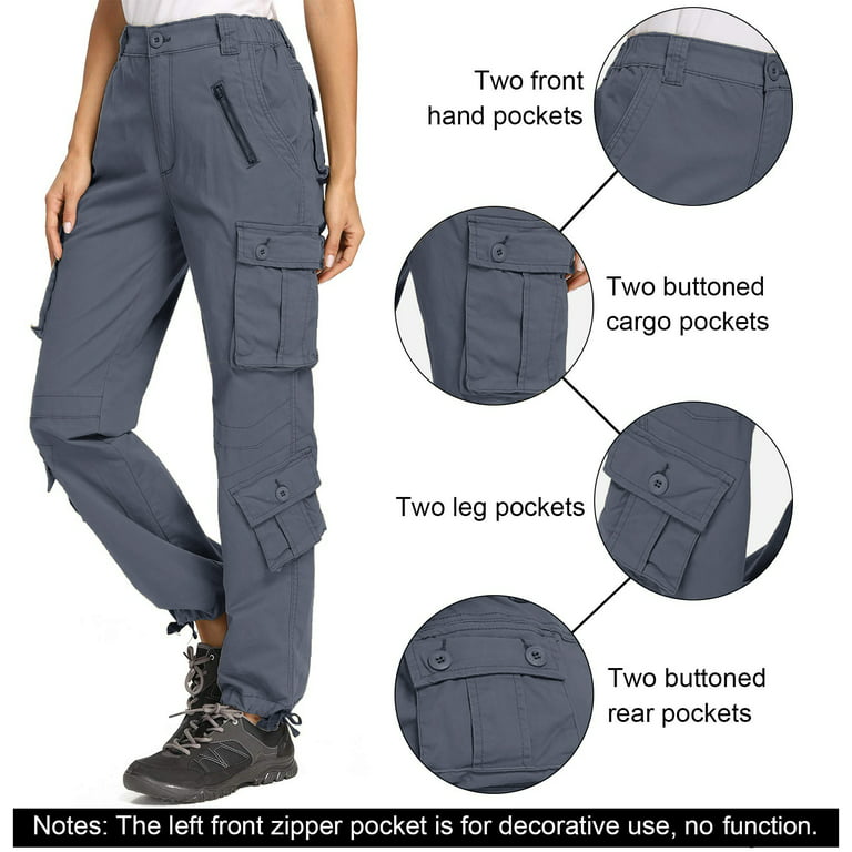 TRGPSG Women's Cargo Pants with 8 Pockets Cotton Casual Work Pants(No  Belt),Grey 2