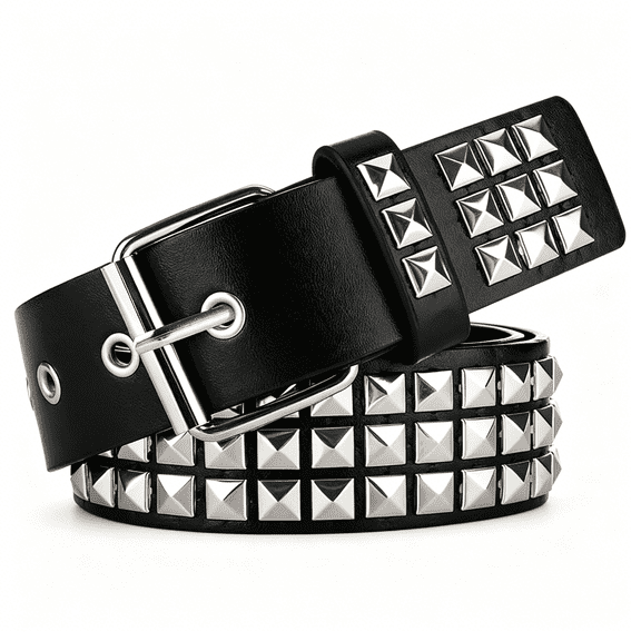 TELOLY Black Studded Belt Punk Belt Rock Rivet Belts with Bright Pyramid Studded Belt for Men/Women