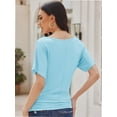 thumbnail image 5 of Women's Solid Short Sleeve Boat Neck Dolman Top with Side Shirring Trendy Casual Loose Fit T-Shirt, 5 of 7