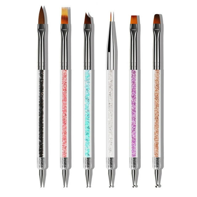 Qarigey 6 Pieces Nail Brush Set Color Painting Powder Handle Crystal Pole Manicure Anti-slip Elegant Inlaid Pens Flower Accessories Type3 NO3 Qarigey CE012207-00