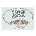 thumbnail image 1 of 70s Party Cutting Board, Girl with Afro Hair and Glasses Hippie Seventies Art Peace Love Disco Lettering, Decorative Tempered Glass Cutting and Serving Board, Large Size, Multicolor, by Ambesonne, 1 of 1
