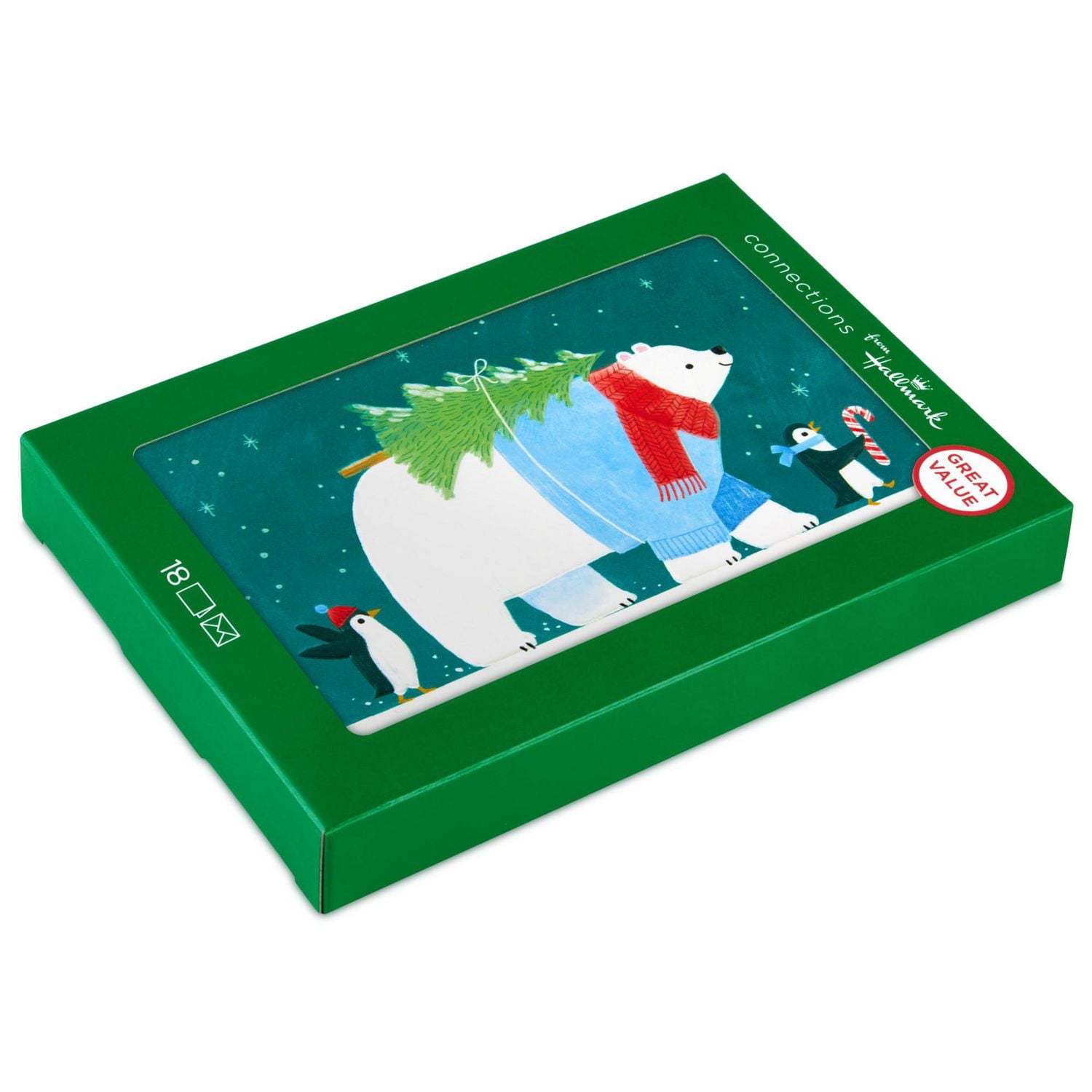 Boîte de cartes Hallmark de Noël, pingouins et ours polaire (paquet de 16 cartes et enveloppes)