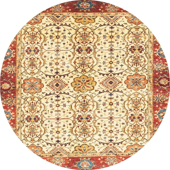 Ahgly Company Indoor Round Abstract Brown Gold Oriental Area Rugs, 4' Round