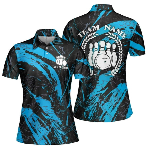 Custom Name Team Name Colorful Graphic Art Bowling Team Women's Polo Shirt S-5XL