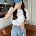 thumbnail image 3 of Women Short Sleeve T Shirt Summer Casual Loose Jacquard Viscose Half Sleeve Top for Female White L, 3 of 8