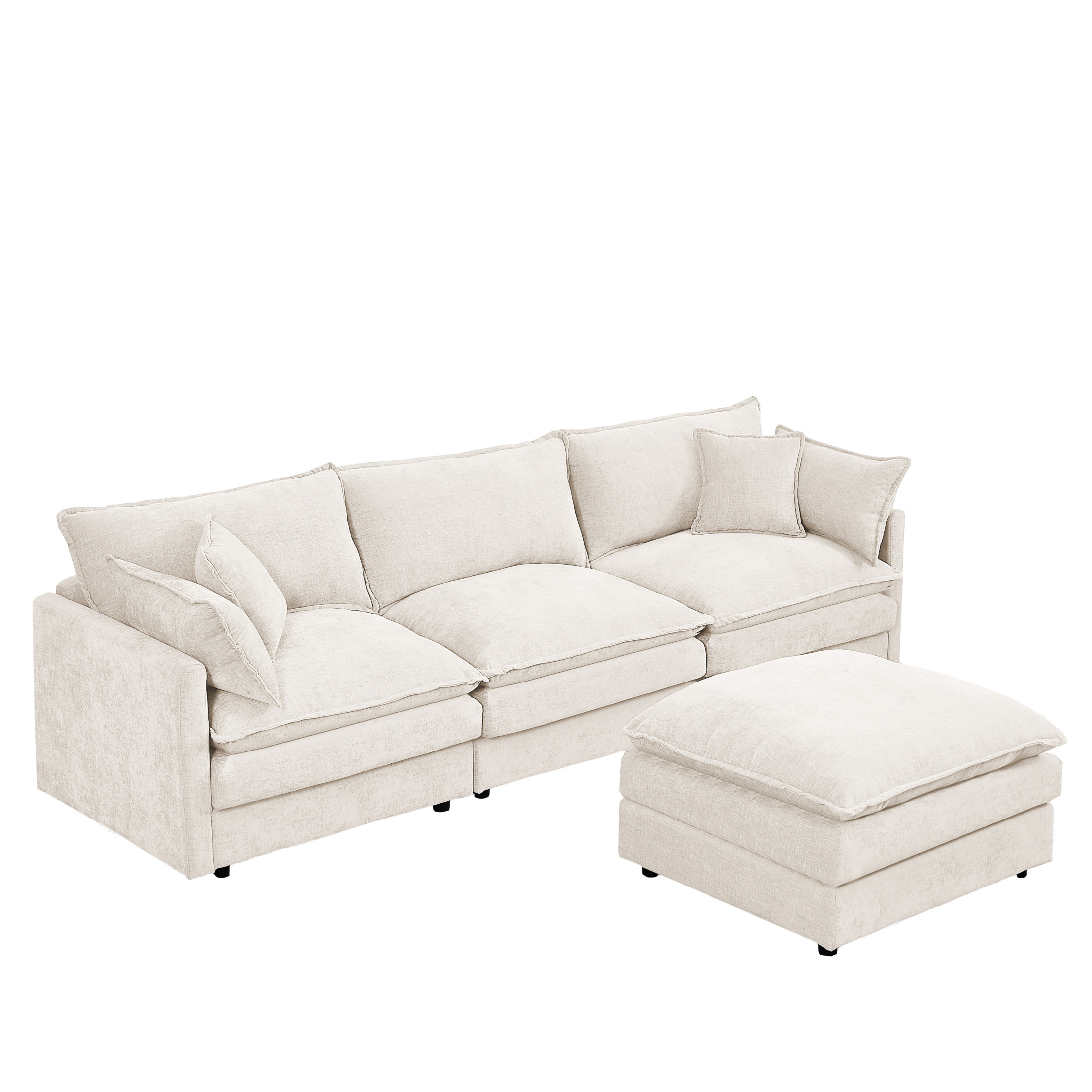 Noble House Stacy 102" Modular Sectional Sofa, L-Shaped Chenille Couch with Movable Ottoman, for Living Room, Beige