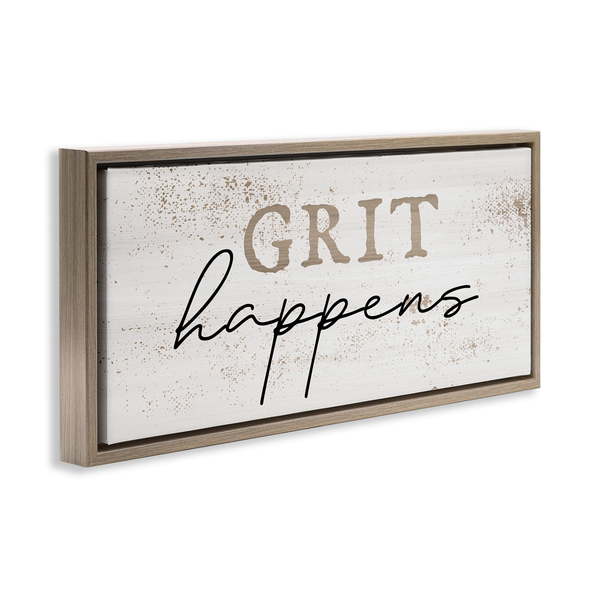 Stupell Industries Grit Happens Motivational Text & Numbers Painting Brown Floater Framed Canvas Art Print Wall Art, 31 x 14