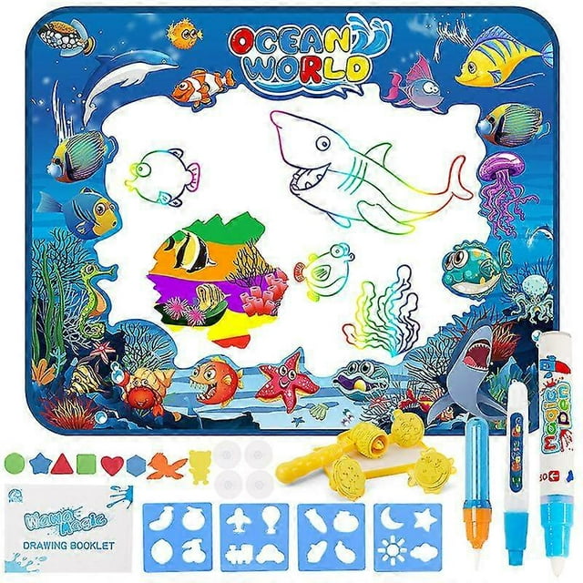 Water Doodle Mat, Kids Large Aqua Coloring Mat, Mess Free Drawing Mat With Neon Colors, Educational Toy For 2 3 4 5 Years Old Kids,toddlers,boys,girls