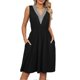 thumbnail image 1 of Vestido de mujer sin mangas con cintura elástica, bolsillos, escote en V y detalles de encaje, ideal para primavera y verano., 1 of 5