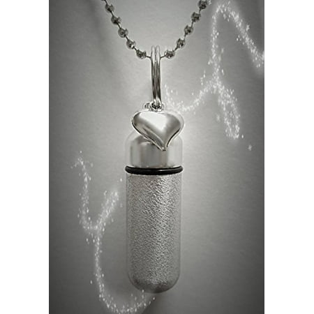 Fancy Puffed Heart - PUFFED HEART 2-tone Brushed Silver CREMATION URN NECKLACE with Engraved Heart - Includes Velvet Pouch, Ball-Chain & Fill Kit
