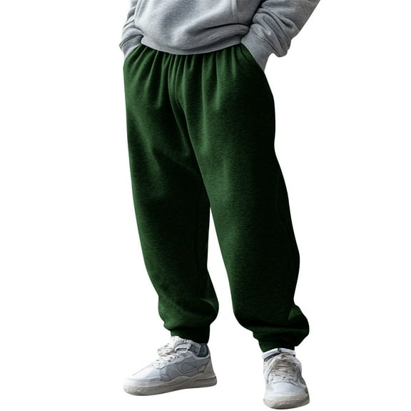 qelini Fleece Sweatpants for Men Stretchy Elastic Waist Drawstring Pants Solid Warm Pants Casual Cozy Trousers