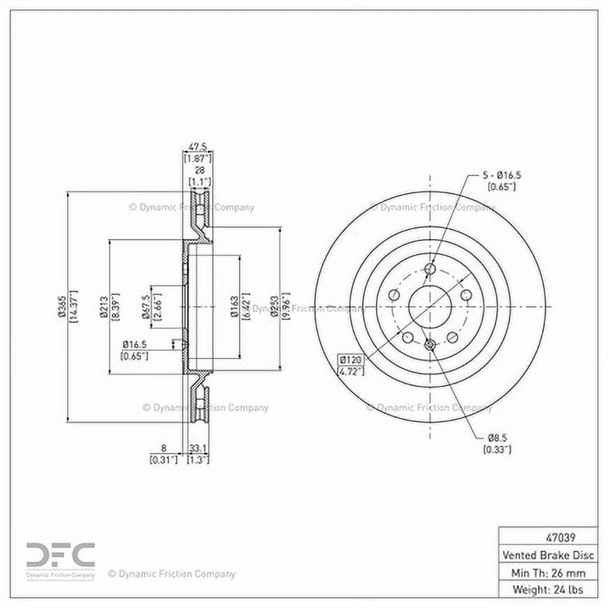 Rear Dynamic Friction Company Disc Brake Rotor 600-47039 (1) For 2009-2019 Cadillac CTS, 2010-2022 Chevrolet Camaro