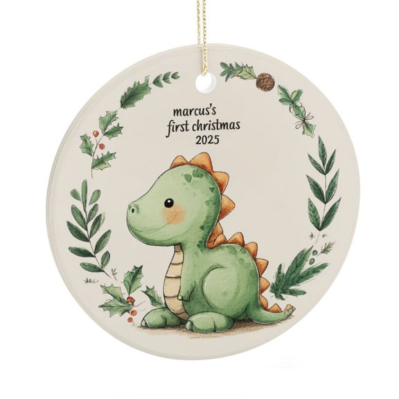 Ceramics Ornaments Cute Green Dinosaur Christmas Bauble Custom Name Baby Dinosaur Xmas Holiday Keepsake Christmas Tree Decoration Funny Gifts for Women/Men