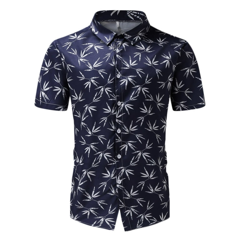 B91xZ Shirts for Men Men's Summer Fashion Shirt Leisure Seaside Beach Short  Sleeve Printed Shirt Loose Top Blouse Mens Shirts Dark Blue,Size 3XL 