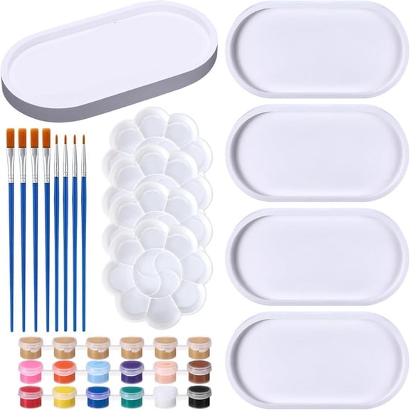 4Set Jewelry Tray Ceramics to Paint Ready to Paint Your Own Ceramic Dish Holder Kit Crafts with Brush Palette for Adults