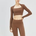 thumbnail image 2 of SWSMCLT Women's Yoga Workout Square Neck Crop Top Long Sleeve Yoga Shirt Soft Fashion Spandex Summer Basic Dark Coffee Small, 2 of 4