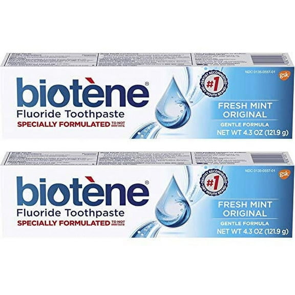 Biotene Fresh Mint Original Gentle Formula Fluoride Toothpaste, 4.3 Ounces Each (Value Pack Of 2)