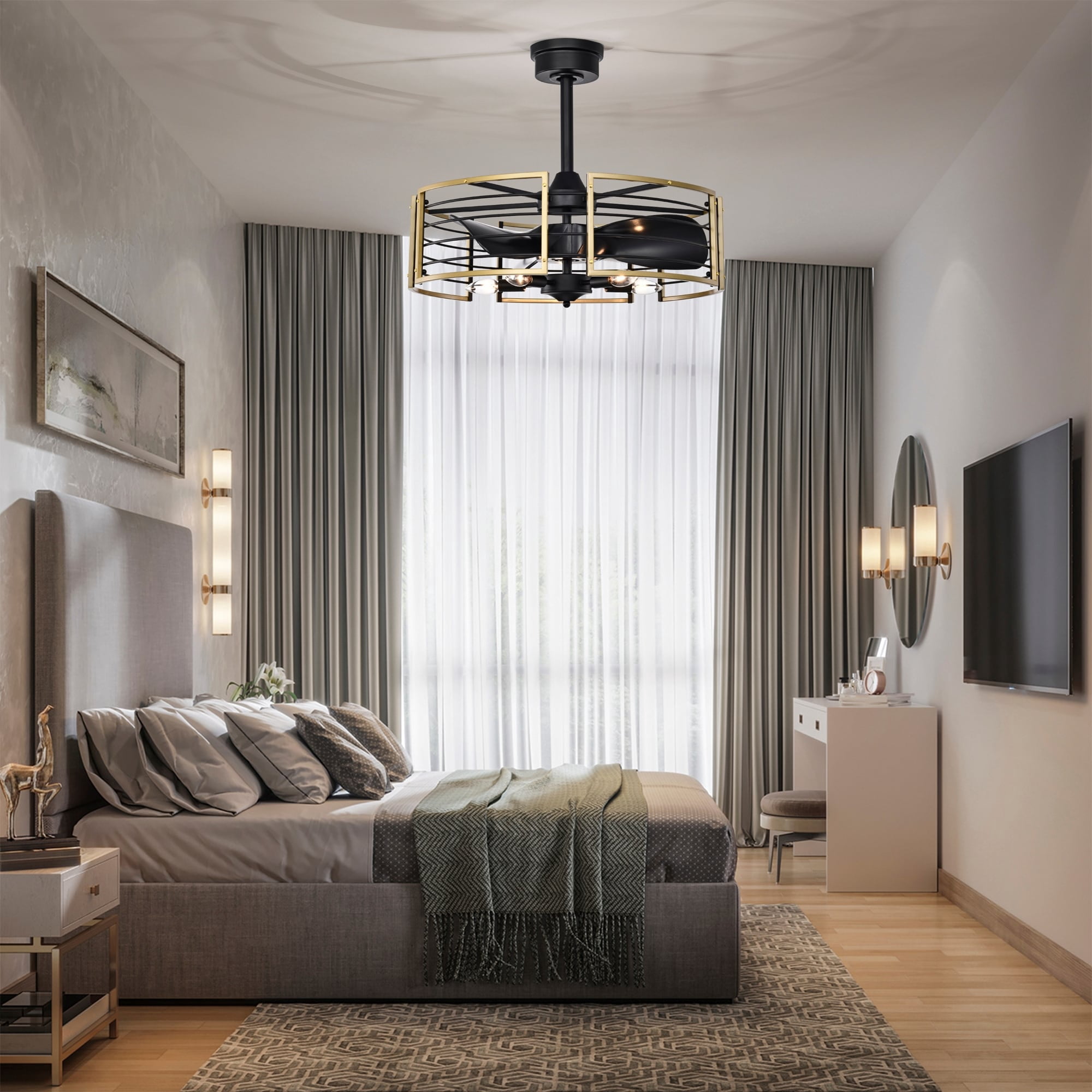 Veit 24 in. 5-Light Indoor Matte Black and Gold Finish Ceiling Fan with Light Kit