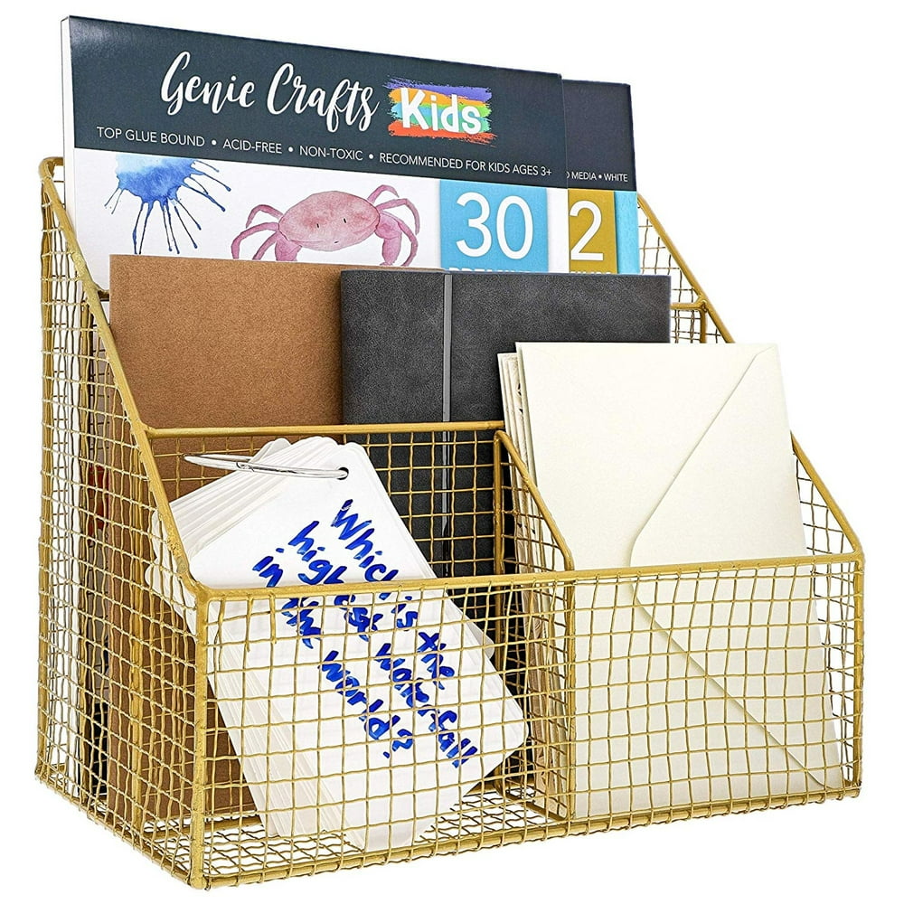 Gold Desk File Organizer for Letters, Mail, and Accessories, 11.5 X 7 X 10 inches