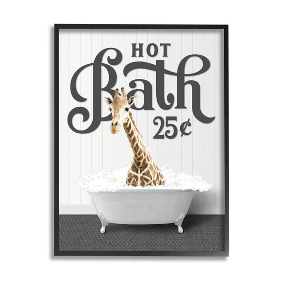 Stupell Industries Vintage Hot Bath Giraffe Animals & Insects Painting Black Framed Art Print Wall Art, 11 x 14