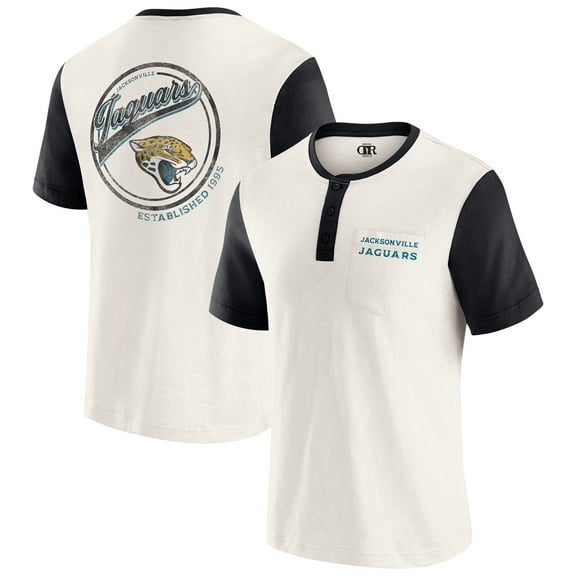 Men's Darius Rucker Collection by Fanatics Cream Jacksonville Jaguars Henley Colorblock Slub Pocket T-Shirt
