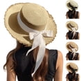 thumbnail image 3 of FUZHIQ Women Flat Top Straw Boater with Bow Hat UPF 50+ UV Protection Sun Hat, Breathable Summer Cap for Beach Outdoor Daily Wear,One Size, 3 of 5