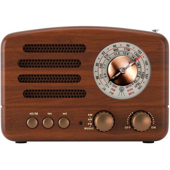 VIPQV Walnut Wood Bluetooth Speaker Radio - Retro Style, Bass Enhancement, Loud Volume, Bluetooth 5.0 & FM Radio