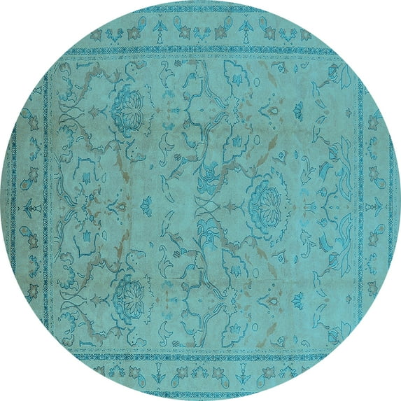 Ahgly Company Indoor Round Oriental Light Blue Industrial Area Rugs, 5' Round