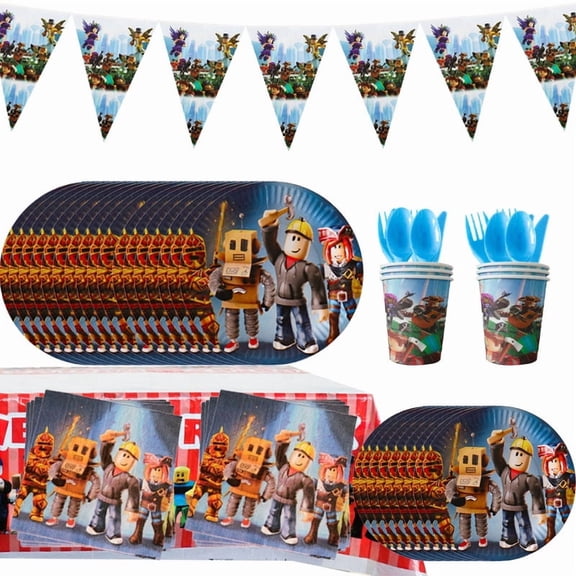 HJTRADE Roblox Birthday Party Decoration Set Banners Balloon Cake Toppers Swirls 91pcs