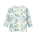 thumbnail image 3 of YOUYEDIAN 3/4 Sleeve Shirts for Kids Girls Size 11-12 Floral Print Top Crewneck Tshirt Cute Tees Sky Blue 11-12 Years, 3 of 4