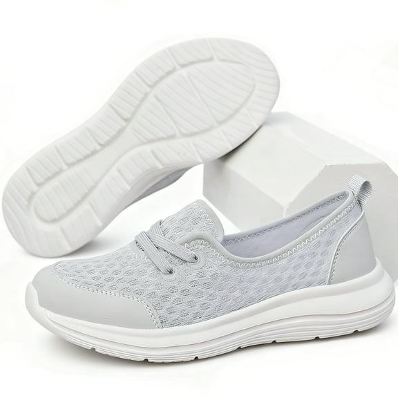 DADAWEN Women's Sneakers Casual Slip on Flat for Work Nurse Mesh Waking Shoes Beige 8.5US