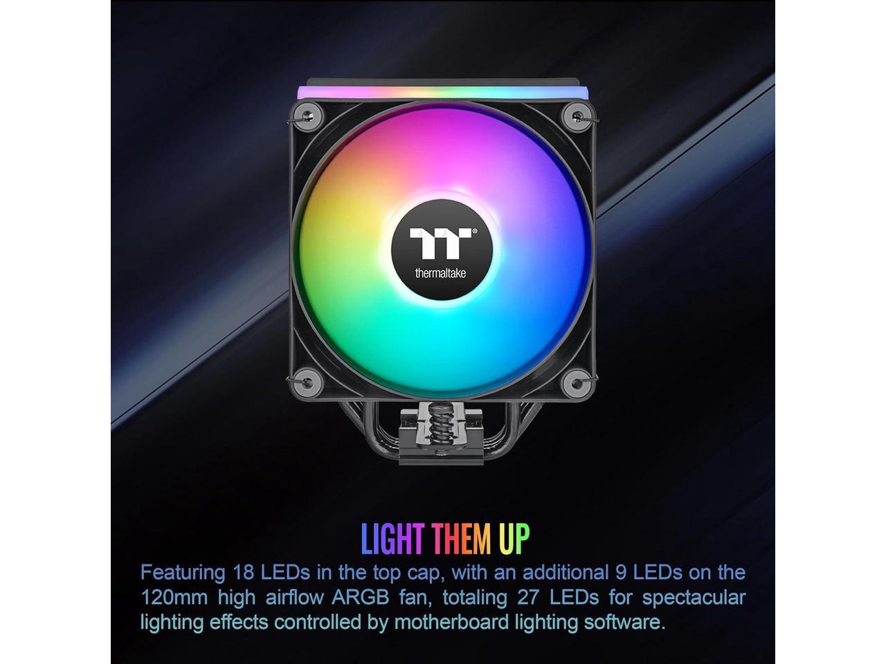 Thermaltake ASTRIA 200 ARGB Lighting CPU Cooler - 4.72" Maximum Fan Diameter - 1 x Fan(s) - 4 x Heat Pipe(s) - 65 CFM Maximum Airflow - 1800 rpm - 5V ARGB Header, 2510 - 4Pin - Compatible Intel Soc...