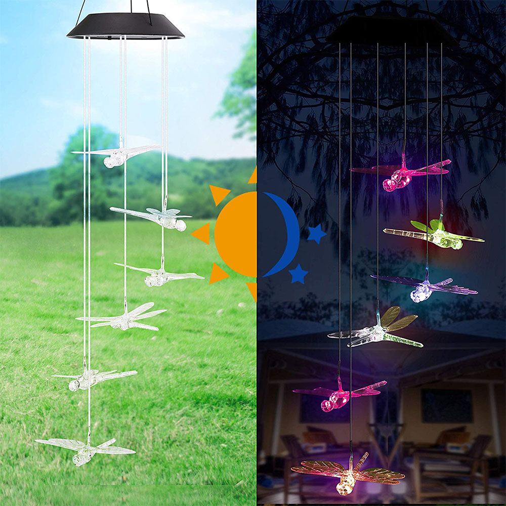 Peroptimist Solar Powered Color-Changing Led Dragonfly Wind Chimes Multi Solar Powered Mobile Waterproof Automatic Light Outdoor Decor - image 5 of 6