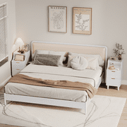 Oxirth 2PC Narrow Nightstand, 11.8 Fluted Bedside Tables with 2 Drawers & Open Shelf, Slim Mid-Century Modern End Table for Bedroom, Living Room, Office – White & Gold Accent