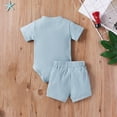 thumbnail image 4 of Ticikt Summer Baby Boy Girl Clothes Set Ribbed Outfits Unisex Solid Short Sleeve Tops Shorts 2PCS,Color:Blue,Size:3-6 Months, 4 of 9