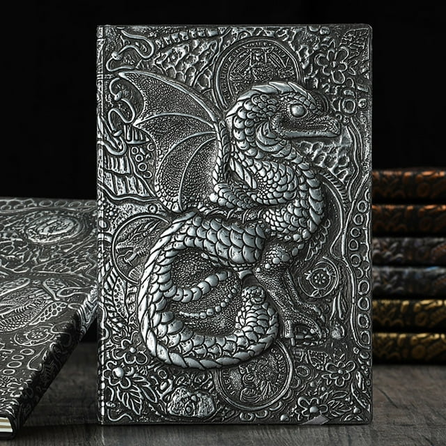 Fiudx Bloc de Notas con Relieve de Dinosaurio, Cubierta de Cuero, Diseño de Relieve 3D, Papel Grueso, Acabado Artesanal, Escritura Suave, Uso Personal, Escritorio de Oficina, 21,5 X 14,5 Cm