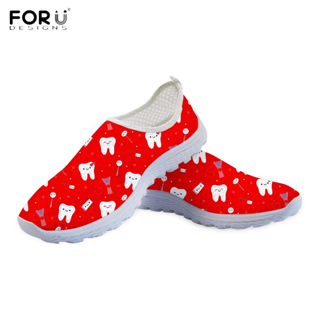 FORUDESIGNS Chaussures Plates en Maille pour Femmes Motif Dentiste Mignon Respirant Dessin Animé Été 2024
