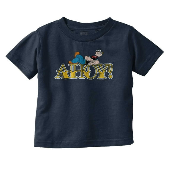 Popeye Ahoy Traditional Tattoo Font Toddler Boy Girl T Shirt Infant Toddler Brisco Brands 12M