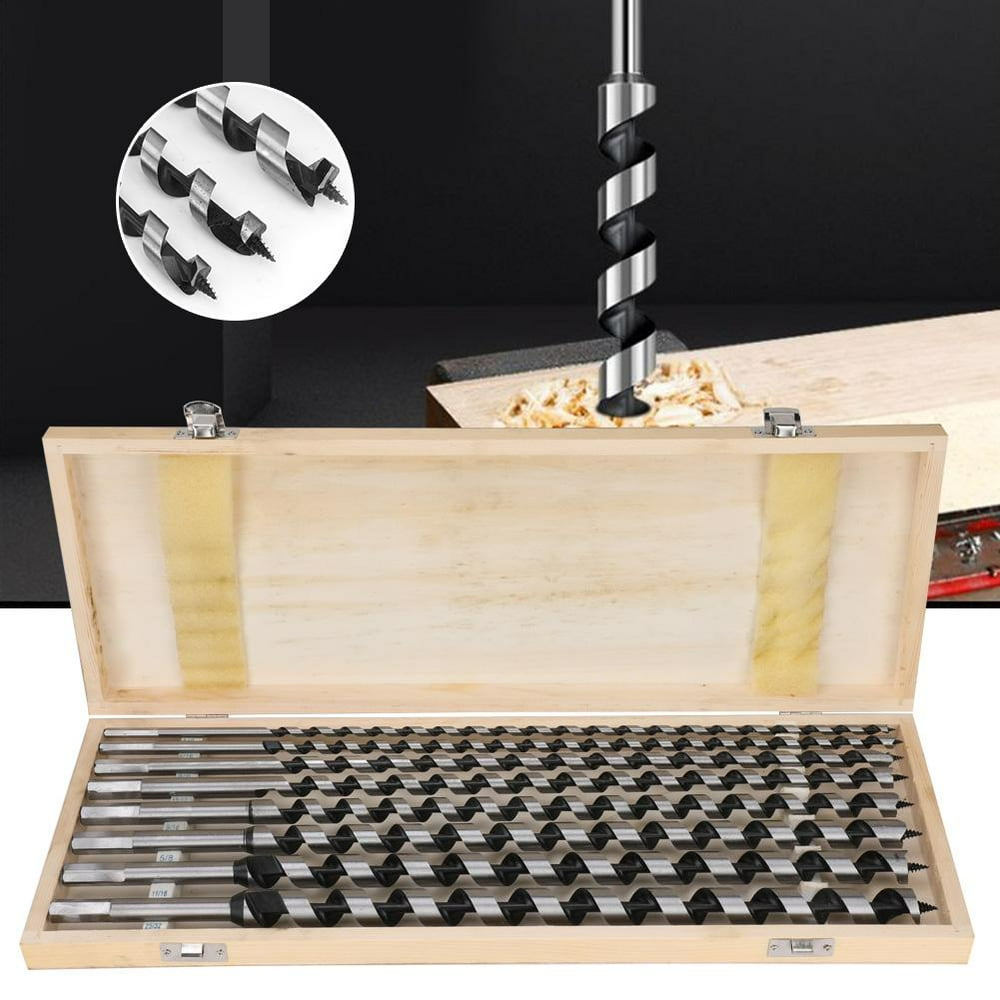 Mgaxyff 8pcs 24 Extra Long Auger Drill Bits Set Wood Drills with Wood Box, Wood Drill Bit,Auger