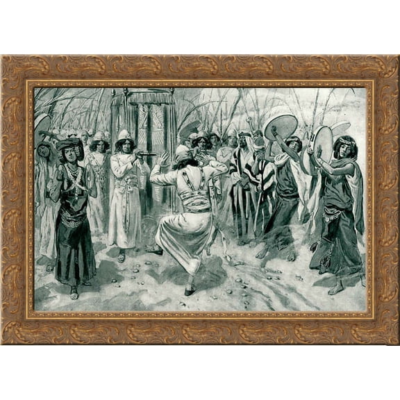 David danced before the Lord with all his might 24x18 Gold Ornate Wood Framed Canvas Art by James Tissot