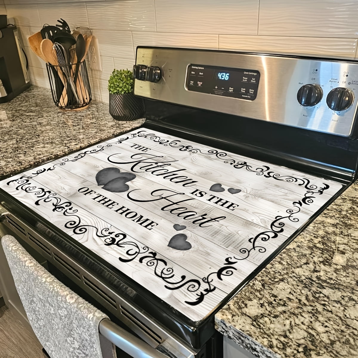 Woveruco Ornate Tree Design Stove Cover Protector, Heat-Resistant Cooktop Cover Noodle Board for Electric/Gas/RV Stove, 28.3 x 20.4 Inches