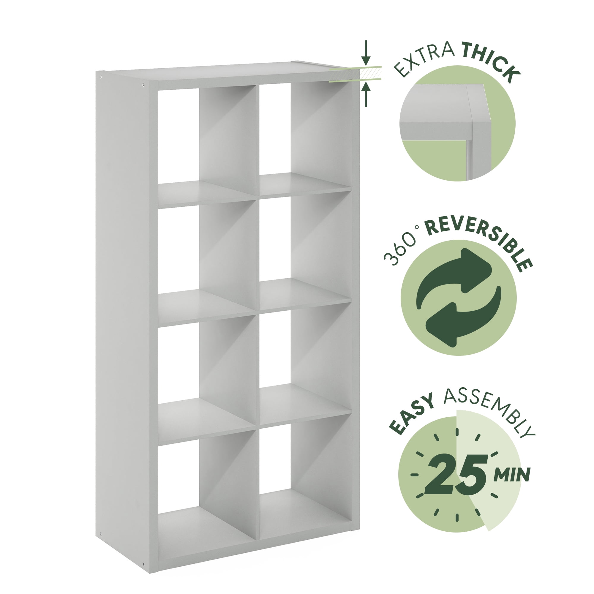 Furinno CUBICLE Open Back Decorative Cube Storage Organizer in 8-Cube Light Grey