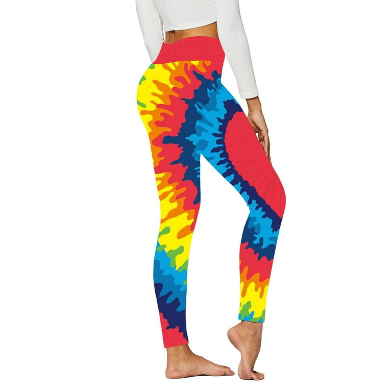 Fesfesfes Leggings for Women High Waist Stretchy Yoga Pants Skinny Stretchy  Activity Pants Colorful Tie Dye Print Workout Trousers