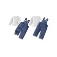 thumbnail image 2 of Cjfdfy Toddler Baby Boy Girl Denim Overalls Fall Outfit Solid Color Long Sleeve T-shirt And Denim Overalls 2-piece Set Little Baby Casual Fall Coming Home Clothes 9M-3Y, 2 of 9